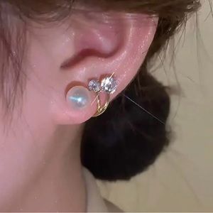 1pair Shiny Elegant Faux Pearl Stud Earrings, Two Wearing Styles